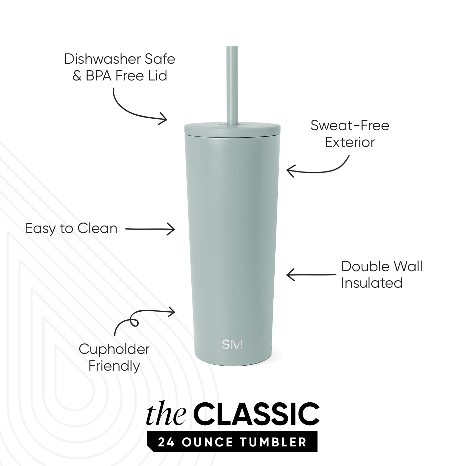 Simple Modern Tazza Termica da Viaggio con Cannuccia e Coperchio | Bicchiere Termico in Acciaio inossidabile Isolato | Regali per Donne | Classic | 710ml | Sea Glass Sage