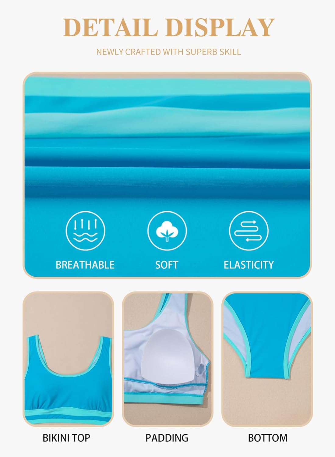 Eytino Womens Plus Size Bikini Sets High Waisted Scoop Neck Bahting Suits Two Piece Color Block Swimsuits(1X-5X) - Image 5