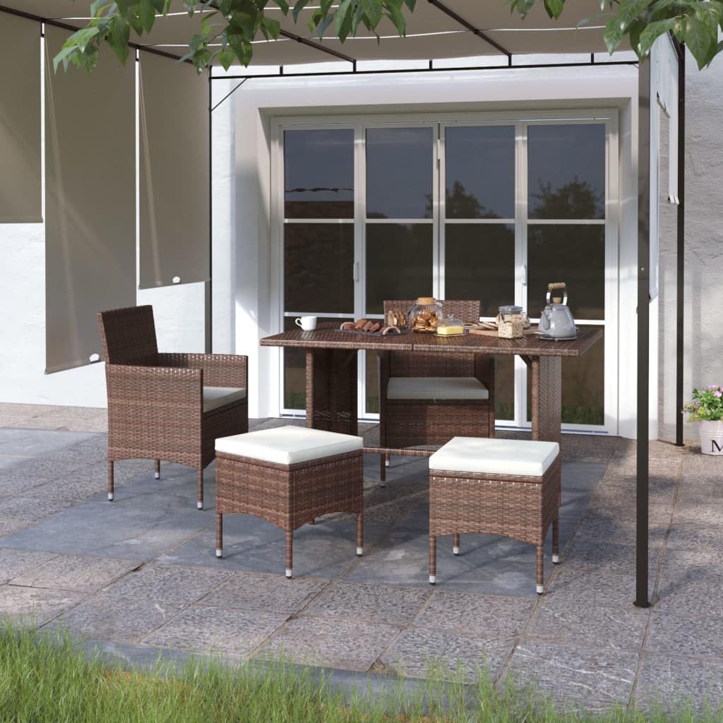 Coussins blanc crème lavables pour ensemble fauteuils et poufs de jardin marron