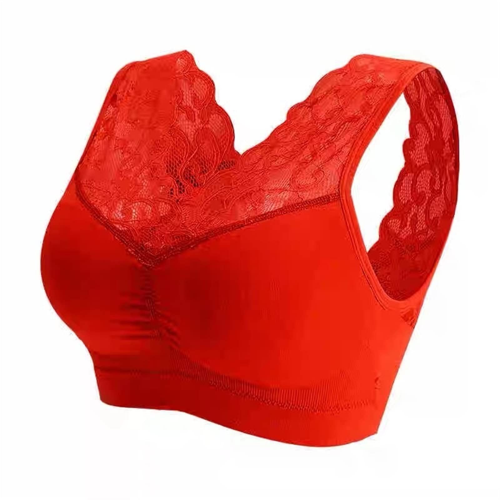 Bielizna Bezszwowa Sexy Piękne Push Up Seamless Wire Free Bras Plus Size Bras Dla Kobiet Seksowny Koronkowy Biustonosz Z Wkładką Do Kamizelki(Red_M/Medium)