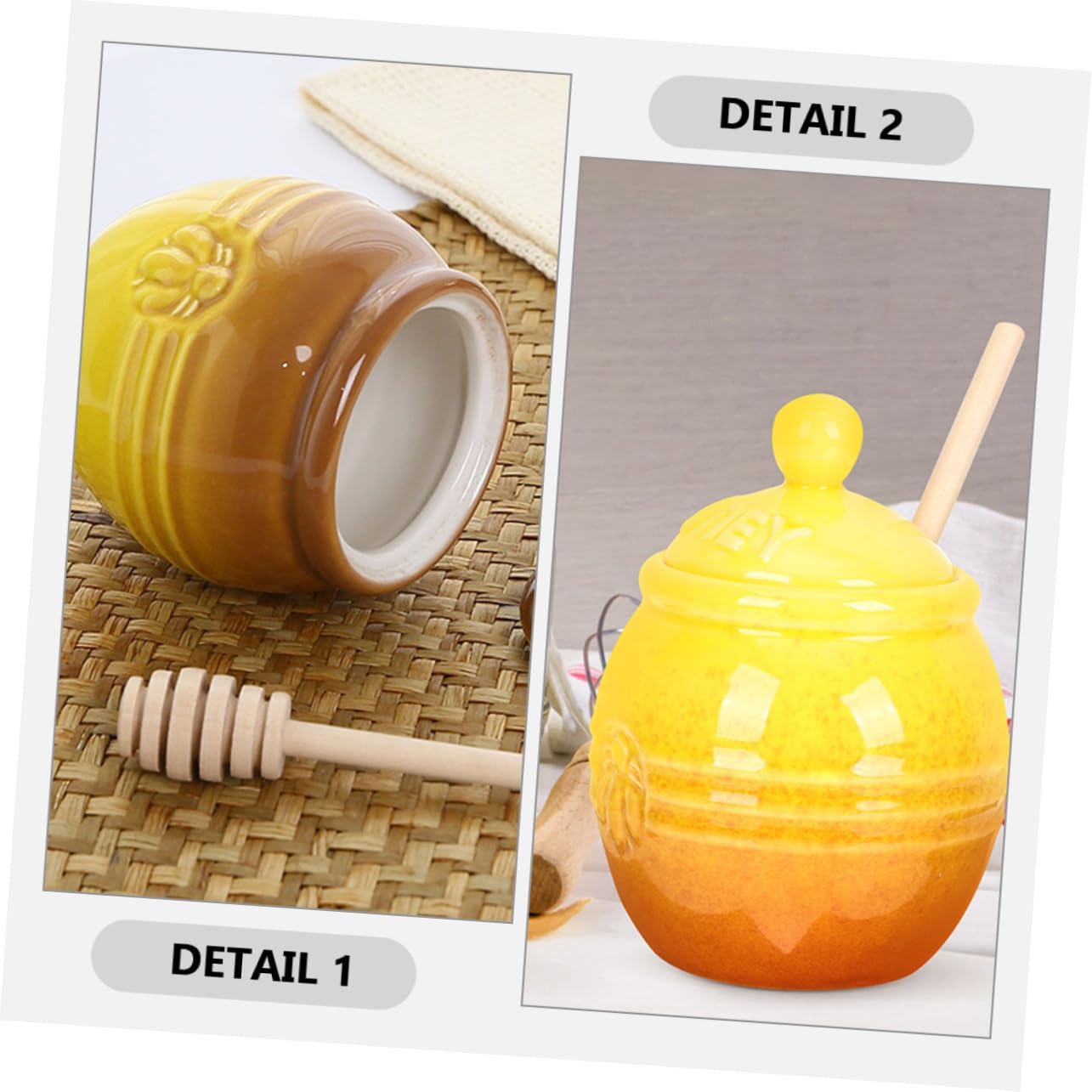ABOOFAN 2 Set Ceramic Delicate Honey Dispensers with Lids Dipper Sticks Vintage Style for Home Kitchen Aesthetic present