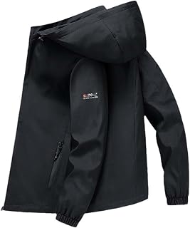 JXQXHCFS Men Casual Spring Windproof Hooded Sports Jacket Autumn Waterproof Breathable Detachable Hat Jacket
