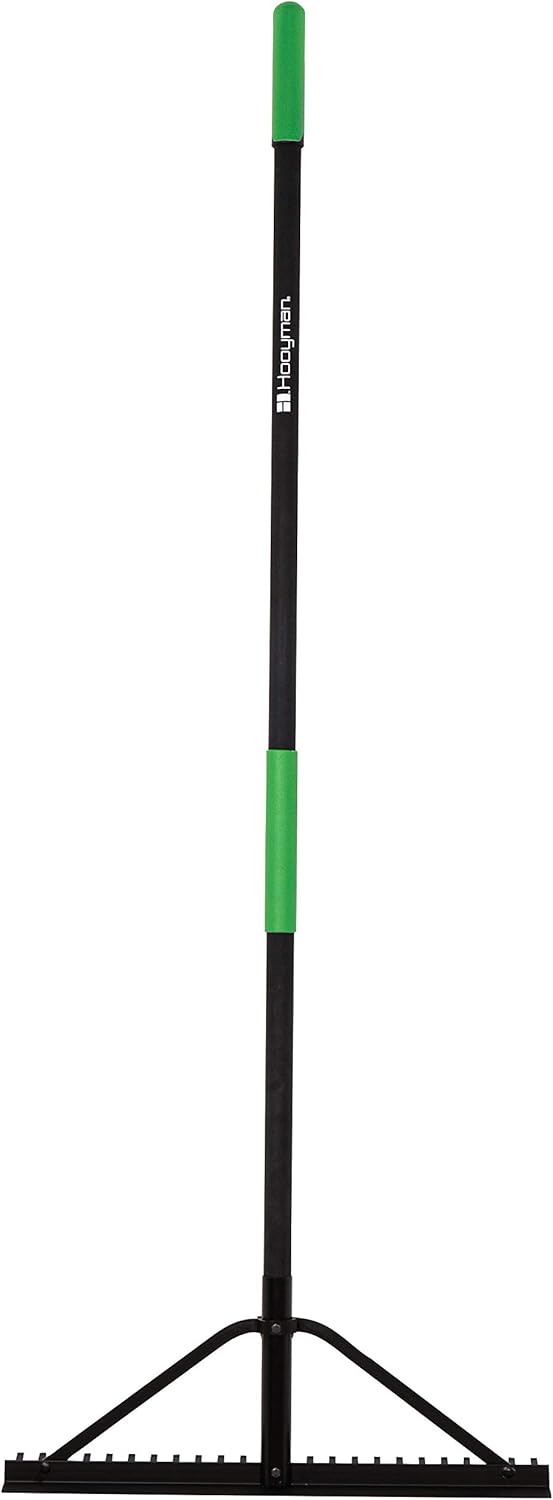 Hooyman Rake with Heavy Duty Construction, Fiberglass Core, Ergonomic No-Slip H-Grip Handles, and High Carbon Steel Tines for Gardening, Land Management, Yard Work, Farming, Food Plot, and Outdoors