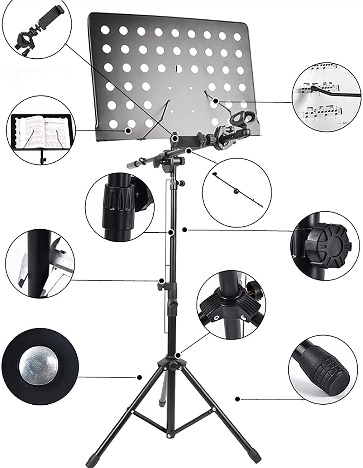 Notenständer Noten-Ständer-Microfon-Noten-Ständer for Laptop-Stand-professionelle zusammenklappbare Metall-Noten-Ständer-höhenverstellbare Höhe