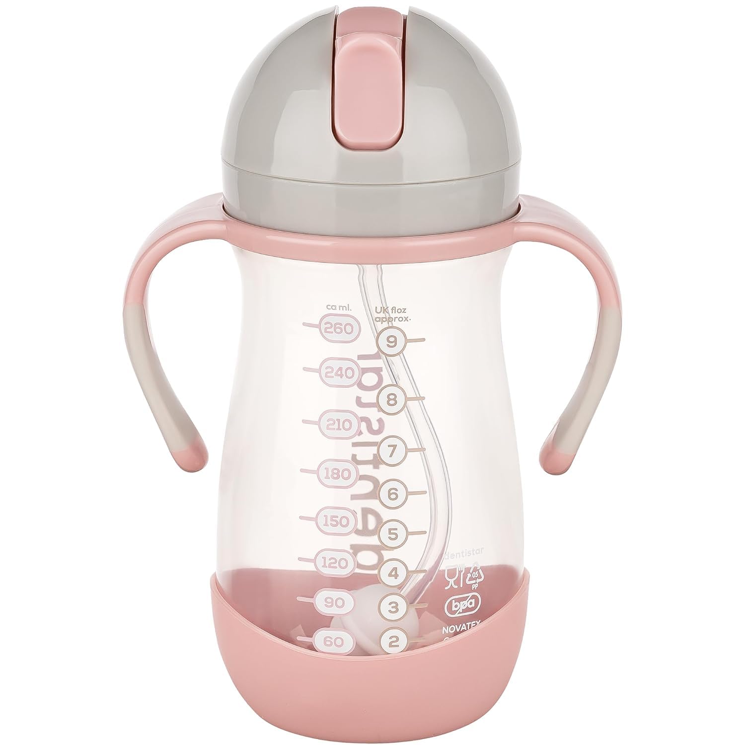 DentistarStraw Cup 260 ml - Baby Bottle with Dynamic Straw from 6 Months - Leak-proof Baby Drinking Bottle with Non-Slip Handles Including Cleaning Brush - BPA - Made in Germany