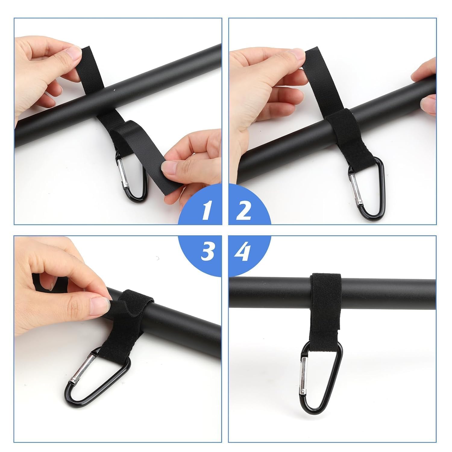 Ganci Passeggino Universali, 4 Pezzi Ganci per Passeggino Rotanti Nero, Ganci per passeggino porta borse,Adatti per Passeggini, Carrelli e Trolley, Facili da Installare e Resistenti