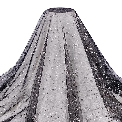 BENECREAT 3Yard/2.74M Black Sequins Star Lace Fabric