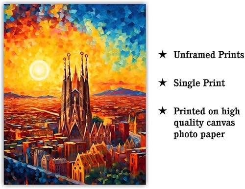 Miniatura 2 de Bestbuddy Pet 11X14 Noche estrellada sin marco inspirado en Van Gogh Sagrada Familia Barcelona España Católico Sitio histórico Hito Mundial Europa