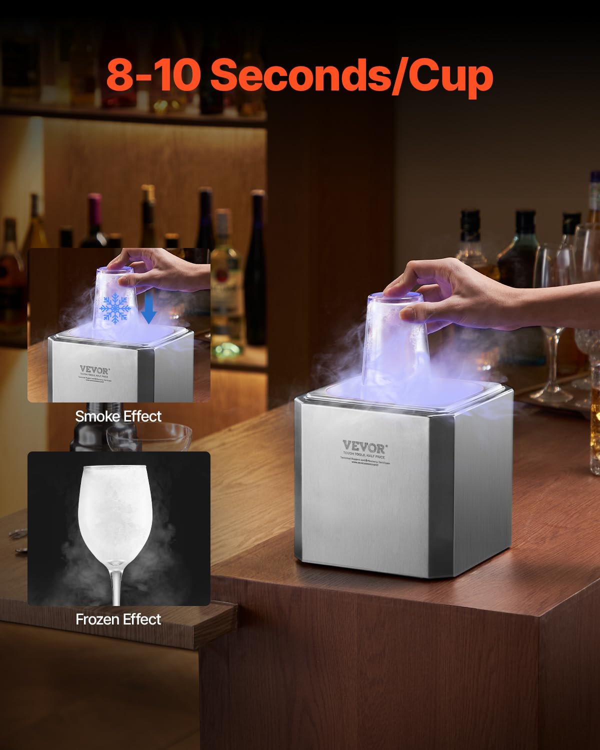 VEVOR Glasfroste Kühler Bierglasfroster, 8–10 Sekunden/Tasse mit LED-Licht, sofortiger Glaskühler für Wein Mixgetränke Saft, Glas Tasse Froster ideal für Bar Restaurant Küche