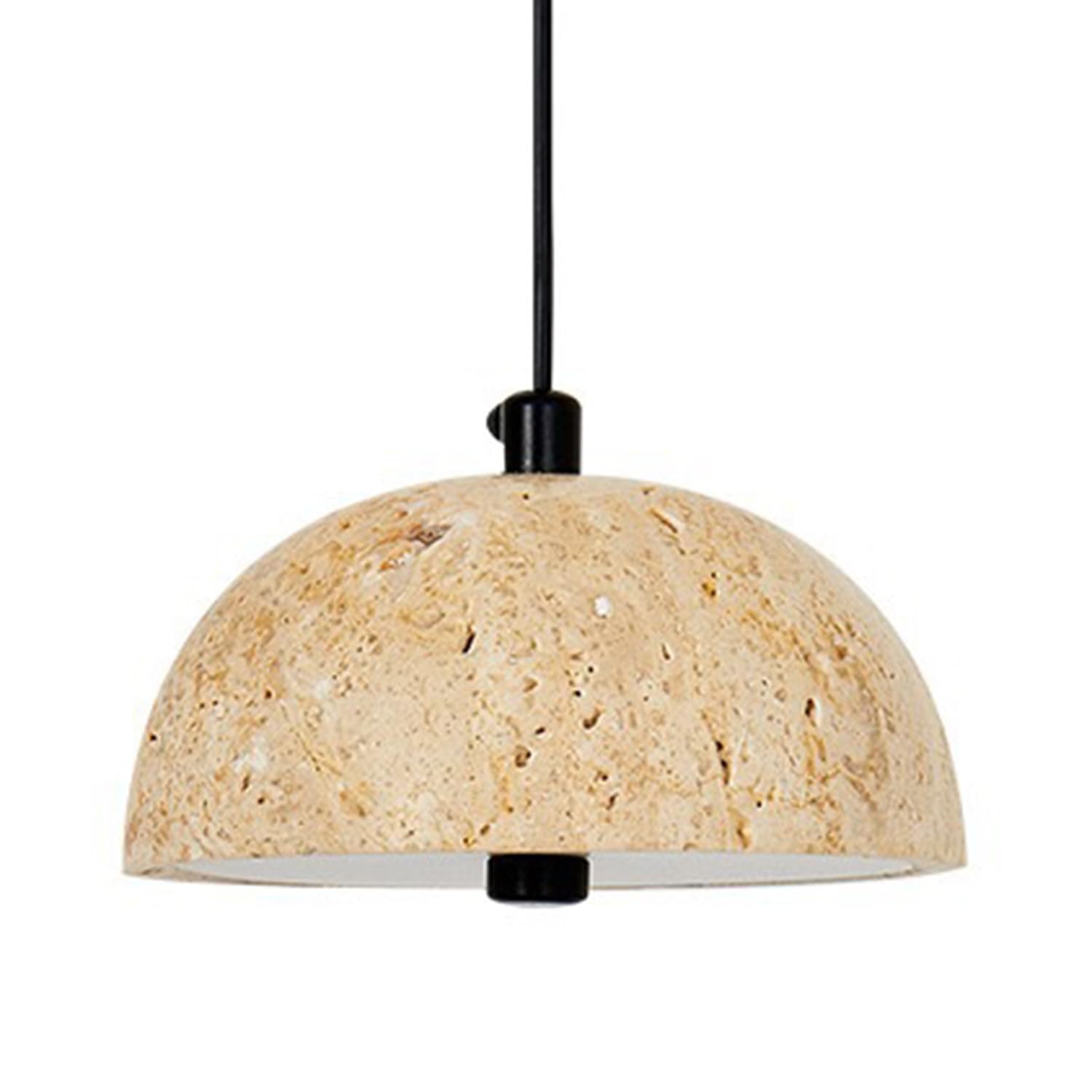 MTNROO Travertine Pendant Lamp Semi-Circular 4.7 in Hanging Light Fixture Natural Porous Travertine Stone Warm LightLED Wabi-sabi Style Japanese Style Industrial for Kitchen Island Bedroom