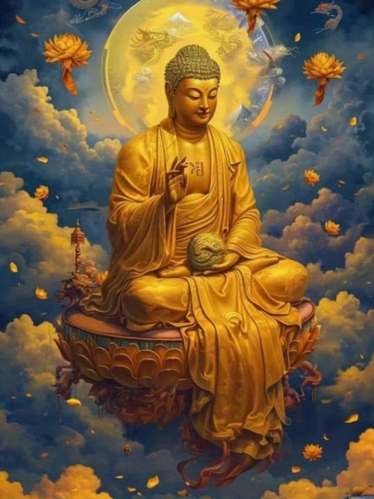 Brennora Stamped Cross Stitch Kits for Adults Statue of the Buddha 11CT Counted Cross-Stitch Embroidery Patterns Beginners Home Decor 16x20 inch