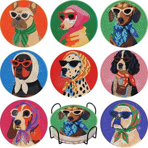 Kit peinture diamant dessous de verre chien x8 avec support pour débutant