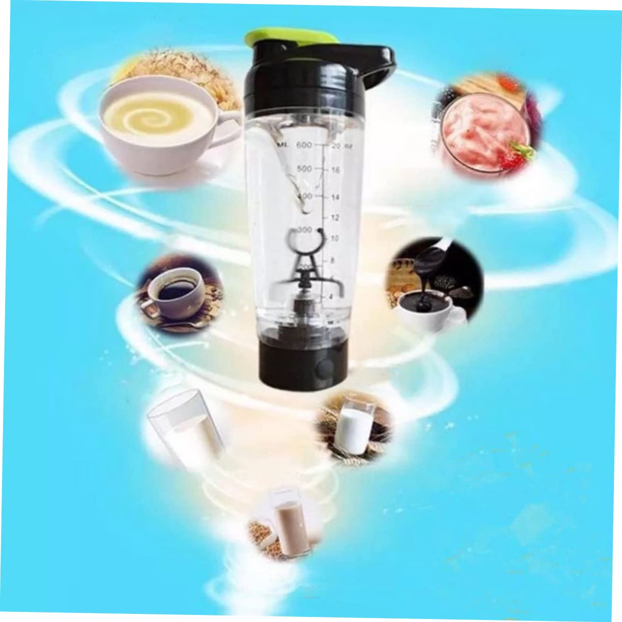 Cabilock Shaker per Proteine Elettrico Portatile 600ml in Pp, Ampia Capacità e Resistente ai Graffi, Frullatore Potente per Integratori Sportivi
