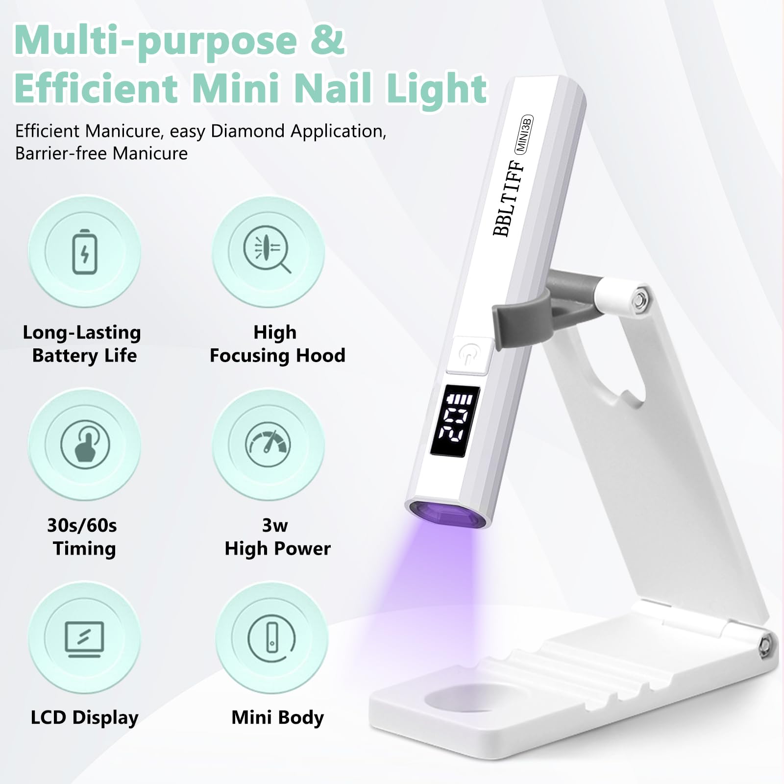 Mini Lampada UV LED Unghie, Lampada per Unghie con Cavo di Ricarica USB e Supporto Pieghevole, Lampada Gel Unghie, USB Ricaricabile & 30/60S Timer, Lampada UV Unghie per ai Principianti