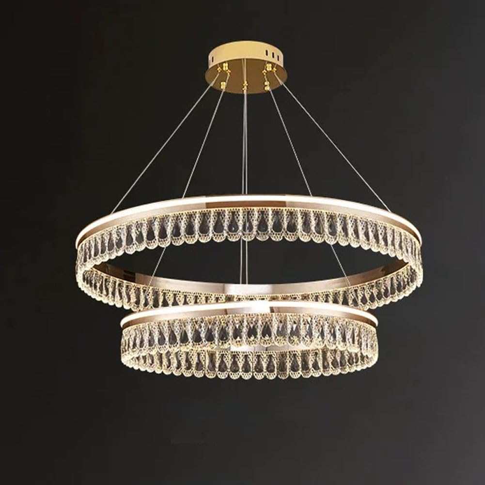 KXEcoLife Light luxury round crystal chandelier, modern minimalist for living room dining bedroom light fixtures,40+60cm