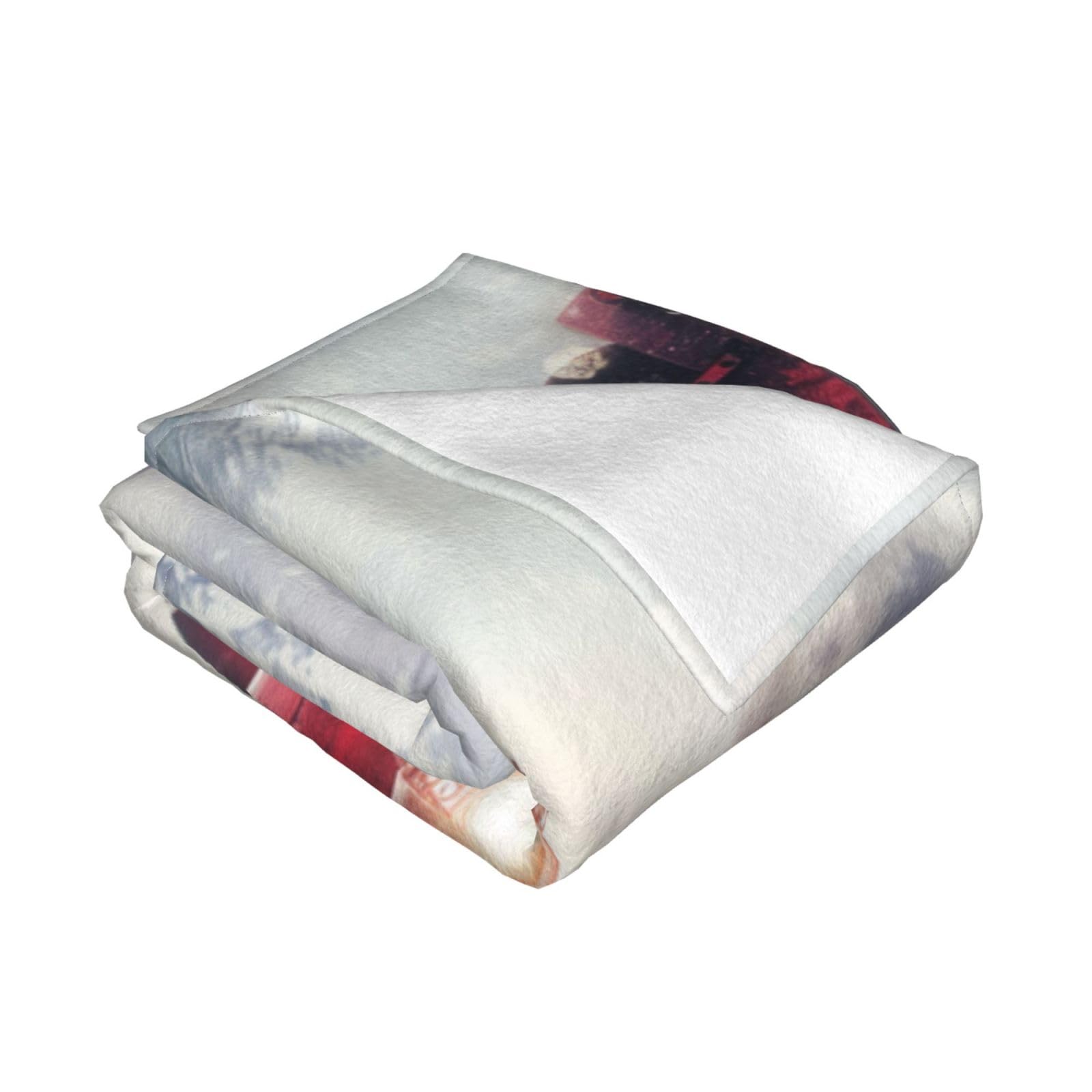 Mexpekil Coperta invernale con treno a vapore, motivo natalizio con fiocco di neve, morbida e calda, in flanella, decorativa, per letto, divano, viaggio, 125 x 150 cm