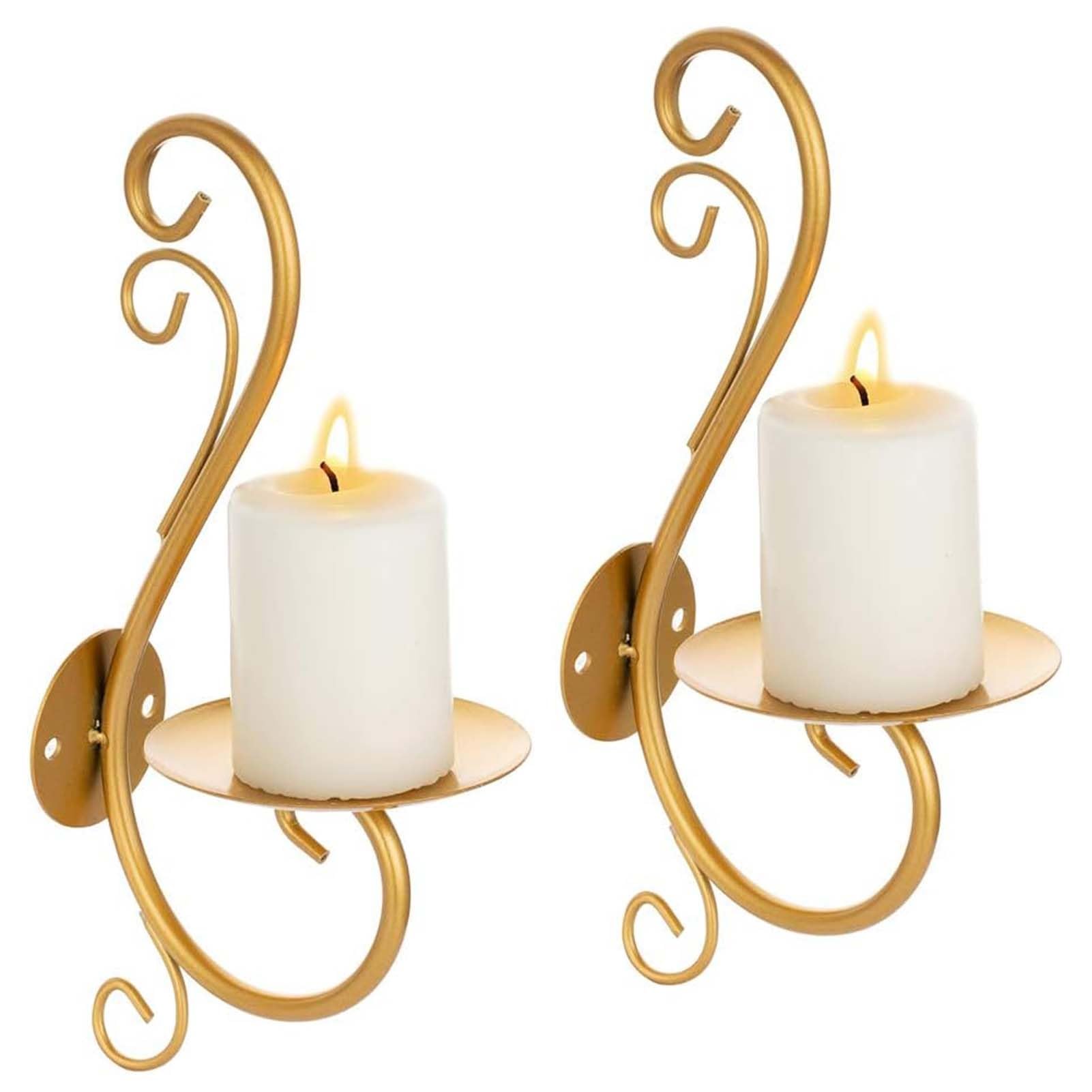 Set Mit 2 Wandmontierten Kerzenhaltern Aus Metall, Wandleuchter Aus Eisen Für Kerzen, Kerzenständer Für Stumpenkerzen Zur Dekoration Von Wohnzimmer, Schlafzimmer Und Badezimmer(Gold)