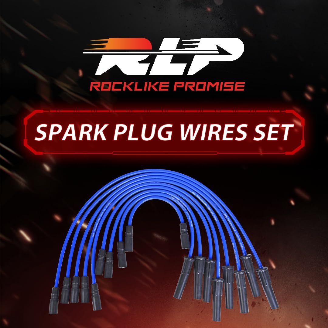 RLP Silicone Spark Plug Wires Set Blue 8.0mm Compatible with 1996-2000 Chevy C2500 C3500 k2500 K3500 P30 G30 Express GMC P3500 Savana 7.4L 454 V8 Vortec Engine with Coil Wire- Pack of 9