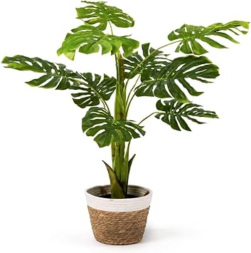 Monstera Artificial Large 110 cm   Modern Living Room Decorative Plant, Tall Indoor Artificial Plant with Black Pot, Easy Maintenance