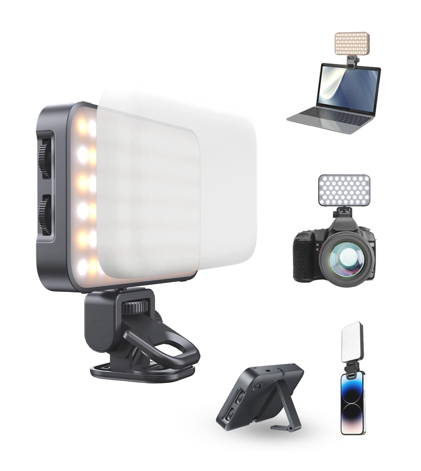 TONEOF 96 LED Lampe de Téléphone Améliorée avec Coque Souple&Support Intégré, Lampe pour Appareil Photo, Lamp de Visioconférence Rechargeable avec Réglage Multiple de la Luminosité, Lamp Selfie-Noir