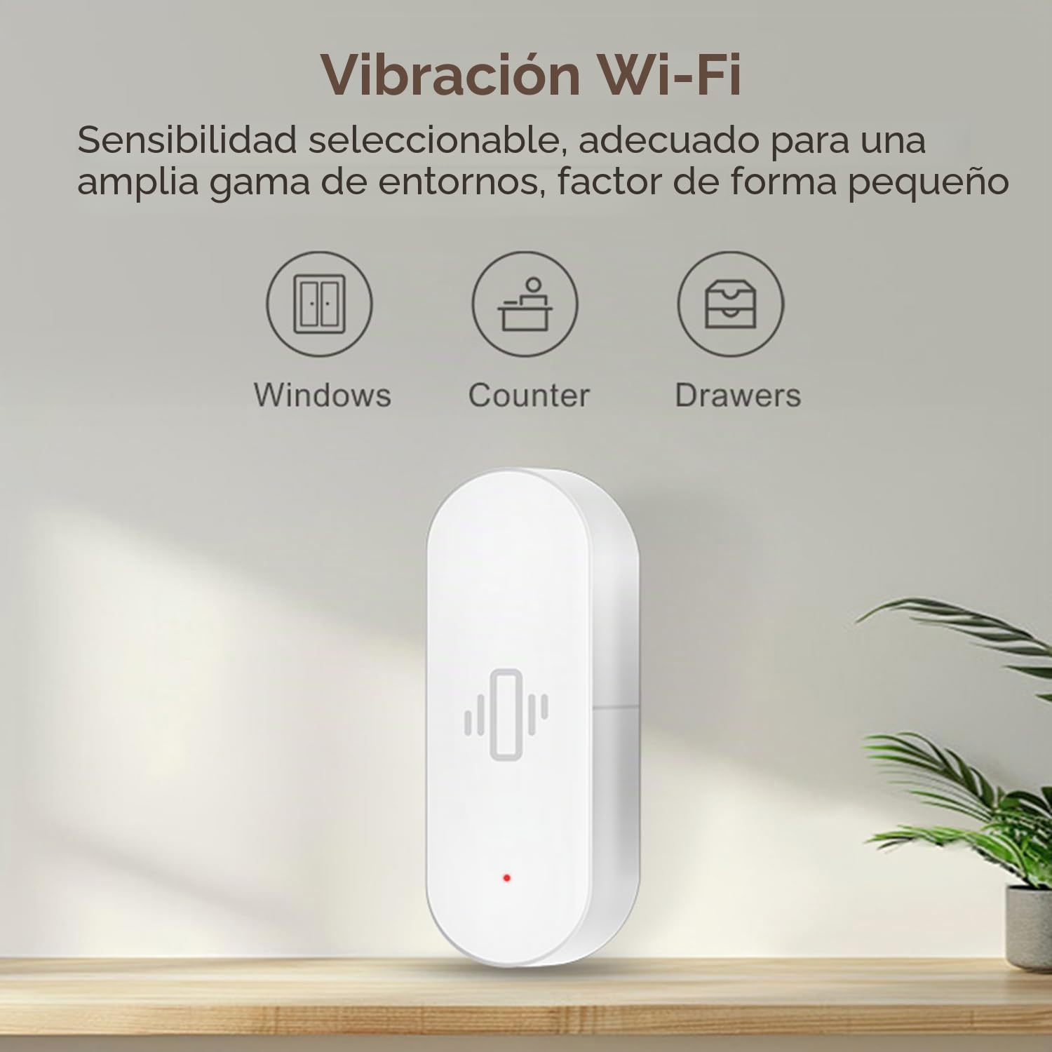 Sensor de vibración Inteligente: Detector de Rotura de Vidrio inalámbrico, Alarma de Puerta WiFi con alertas de aplicación, sensibilidad Ajustable, Sensor de Seguridad para Sistema de Alarma -2Pack
