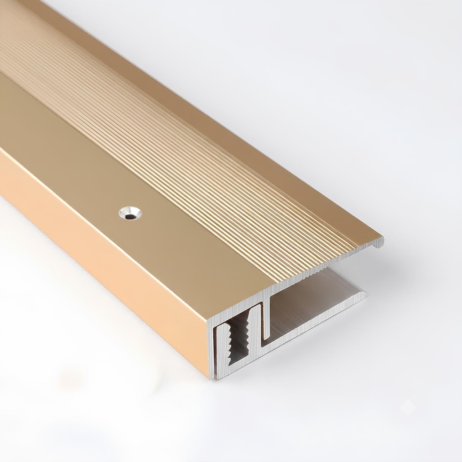 Profilo Terminale Per Pavimento In Alluminio Per Laminato E Piastrelle | Profilo di Bordatura, Lunghezza 80-150CM, Altezza: 4–17mm, Forato a Incasso(Gold thickness 4-17mm,140cm)