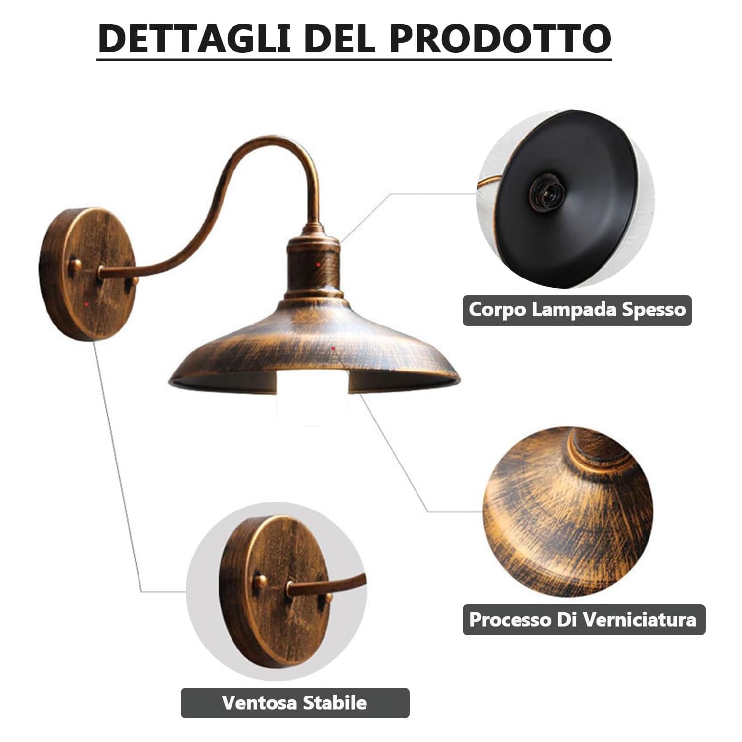 4 Pezzi Lampada da parete vintage per esterni IP54 Impermeabile Antiruggine Applique da parete in ferro a collo d'oca Luce da fienile E27 Luci da portico per esterni per patio