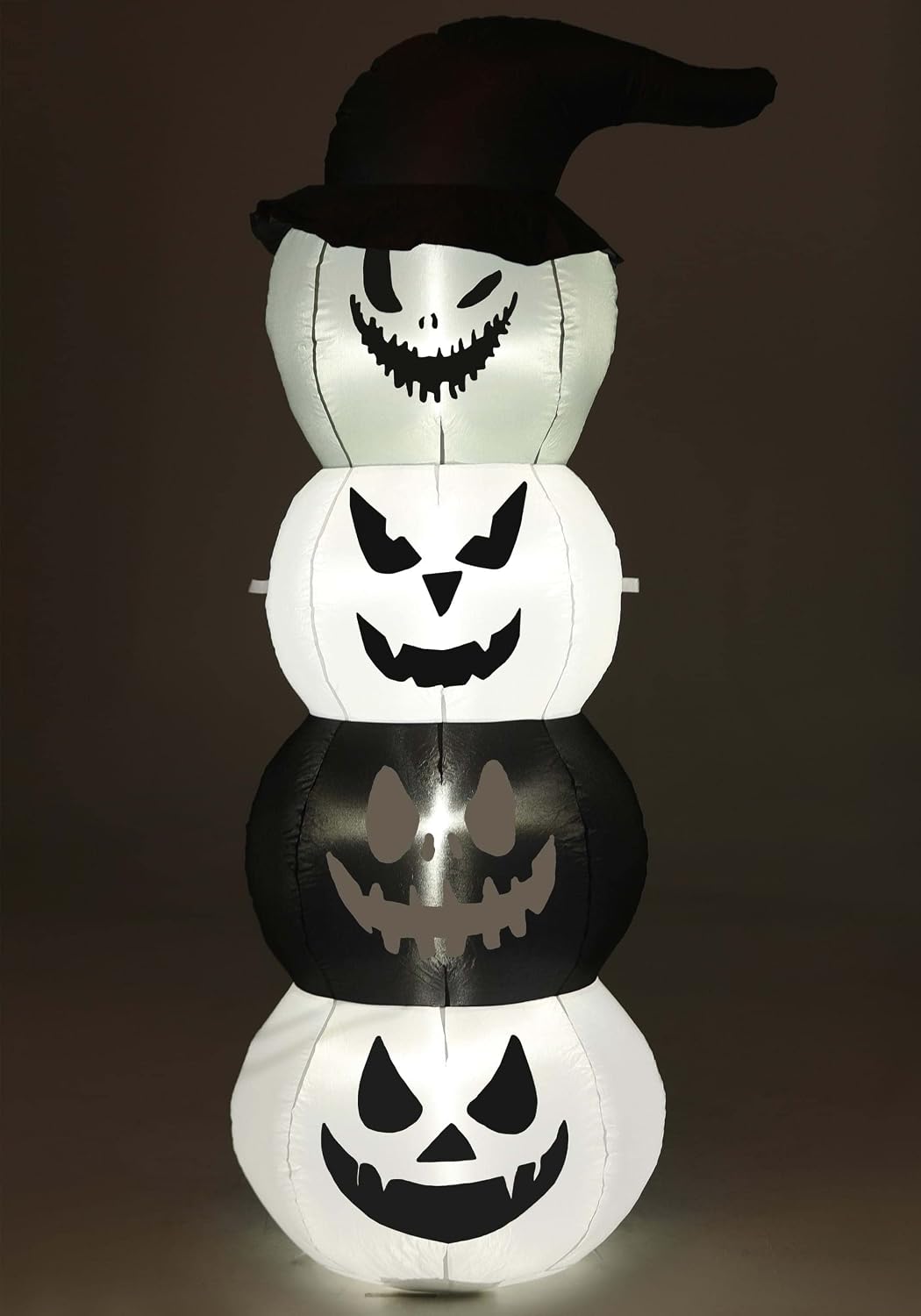 Fun Costumes 5 feet Inflatable Stacked Jack-O-Lantern Black and White Outdoor & Indoor Decoration, Built in Weight Base Scary Creepy Front Yard/Room Display Decor - Standard - Black