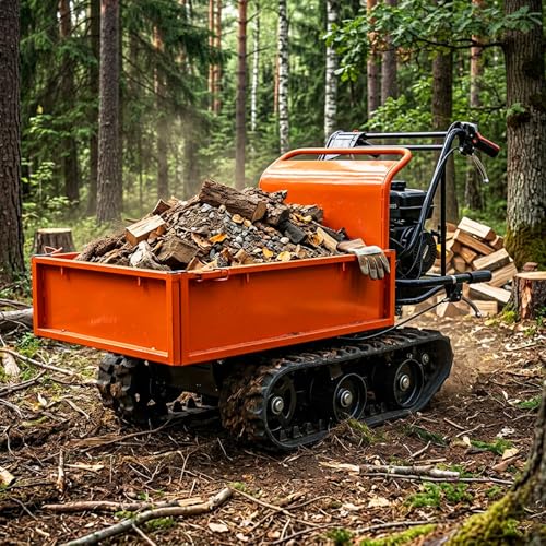 Carretilla motorizada de cadena 660 lb, dumper rastreador a gasolina con motor B & S CR950 208cc 6.5HP, caja de cambios 3F+1R, lados convertibles para jardinería y construcción