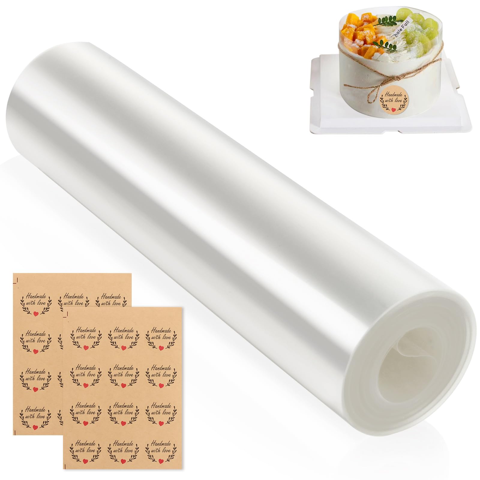 ASelected Cake Border Foil 20 CM x 10 M Acetate Cake Strips Transparent Acetate Roll with Stickers Reusable for Cake Decoration Chocolate Mousse Cake Dessert Rings