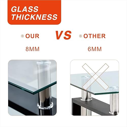 Miniatura 27 de Mesa de centro con protectores de esquina de seguridad, mesa de centro de vidrio, mesa central de vidrio de 2 niveles con estante de vidrio Mesa de