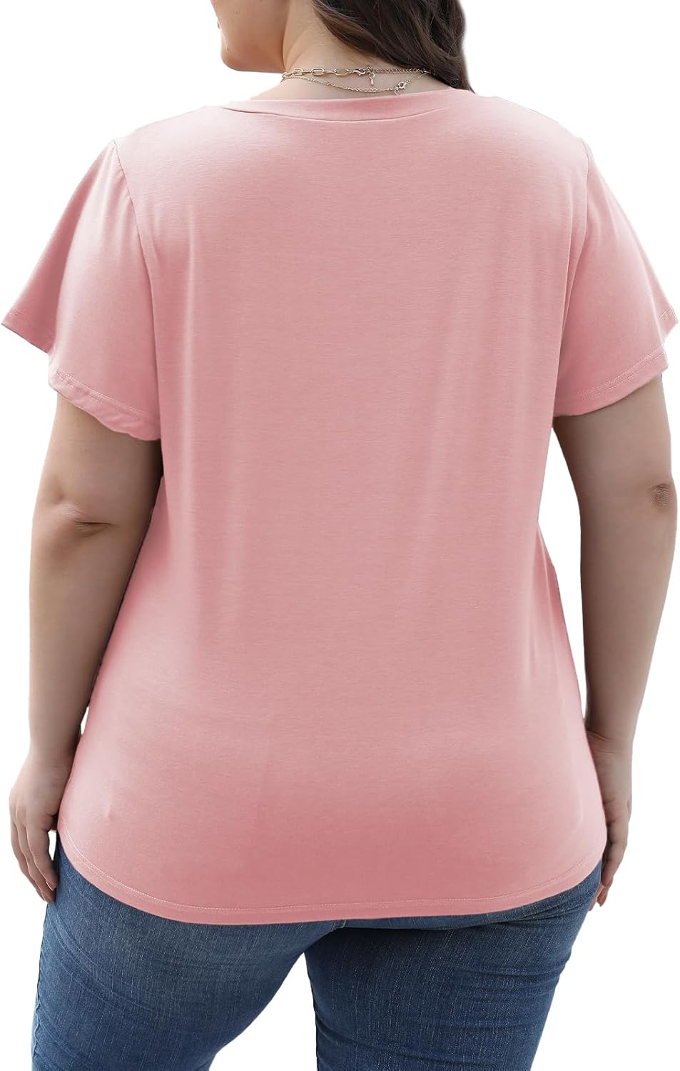 ROSRISS Womens-Plus-Size-Tops Summer Ruffle Short Sleeve Shirts Shirred V Neck Tunics - Image 2