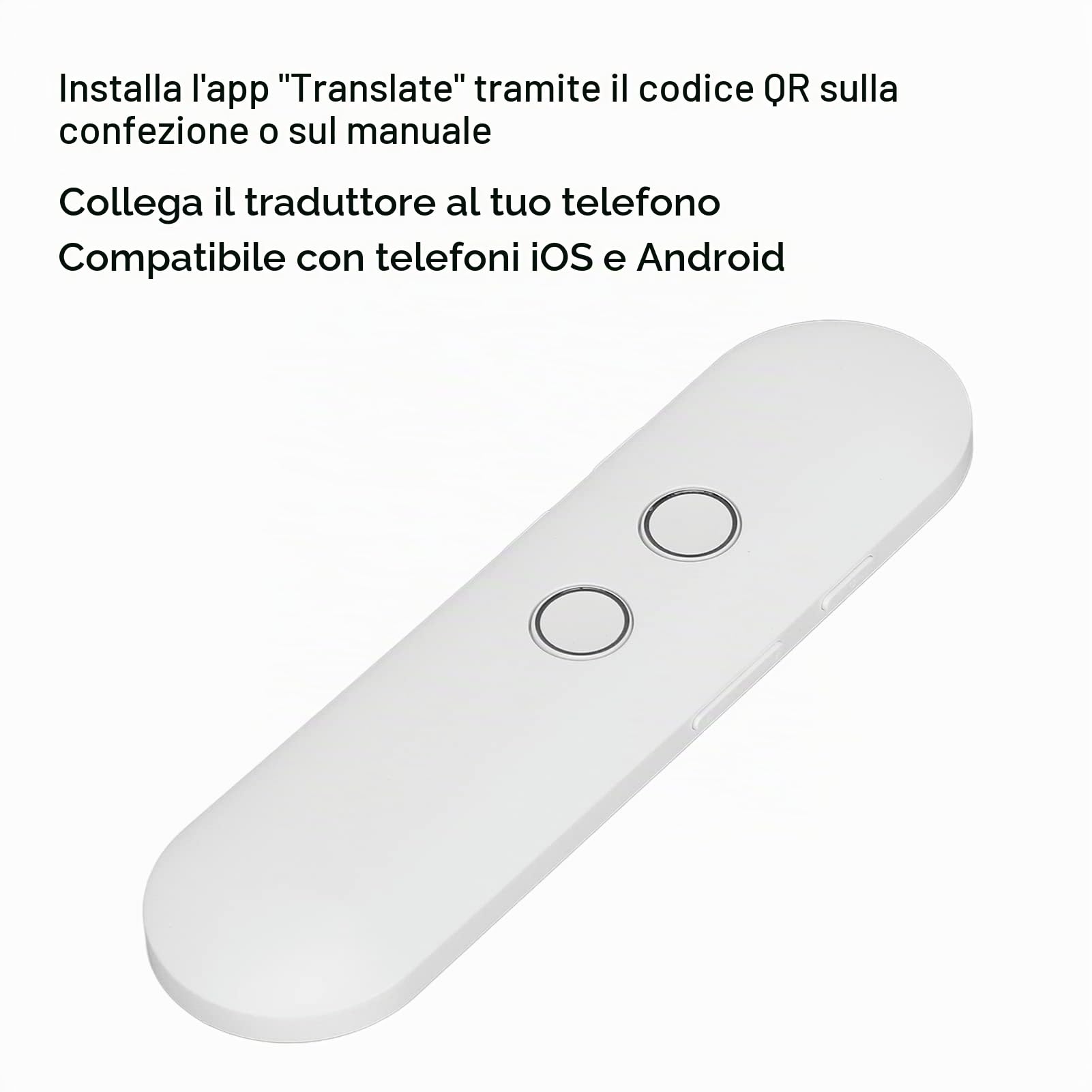 Dispositivo di Traduzione Vocale, 40 Lingue Traduttore Portatile Bluetooth AI a 2 Vie in Tempo Reale per Viaggi, Traduttore Tascabile, Batteria Integrata da 800 mAh(Bianco)