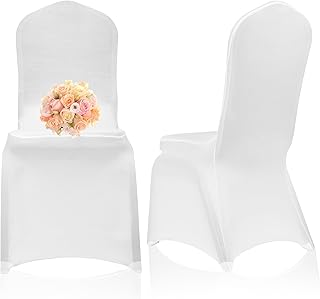 EMART White Chair Covers 50 Pcs Spandex Stretch Universal Standard Seat Slipcovers Fitted for Wedding Bulk, Party, Banquet and Holidays Celebration