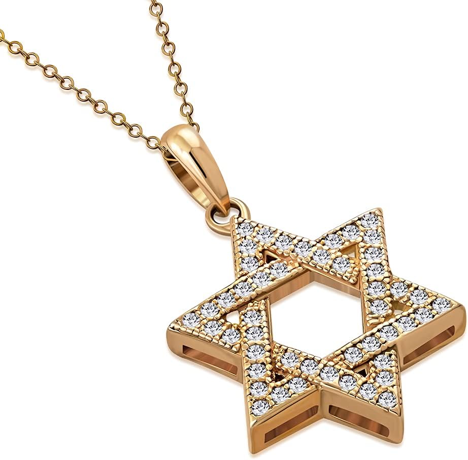 925 Sterling Silver Jewish Star of David White CZ Pendant Necklace