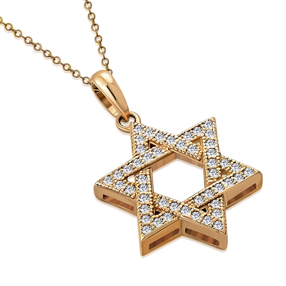 925 Sterling Silver Jewish Star of David White CZ Pendant Necklace
