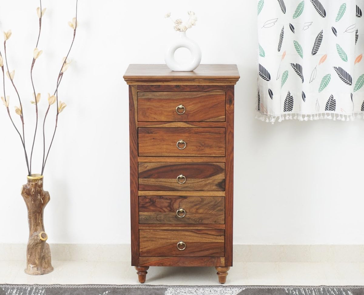 MADE WOOD Sheesham Wood Tall Chest of Drawers with Teak Finish | Solid Wooden Storage Cabinet | Pre-Assembled 5 Drawer Unit for Bedroom Living Room-picture-30