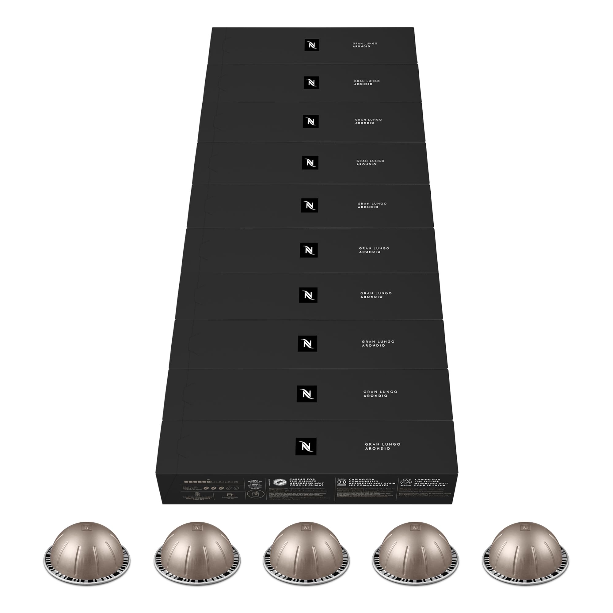 Nespresso Vertuo - Assortiment Arondio - 100 Capsules Café | Compatible avec machines Nespresso Vertuo - Café long aux notes de céréales - À savourer noir ou avec du lait - Intensité 7