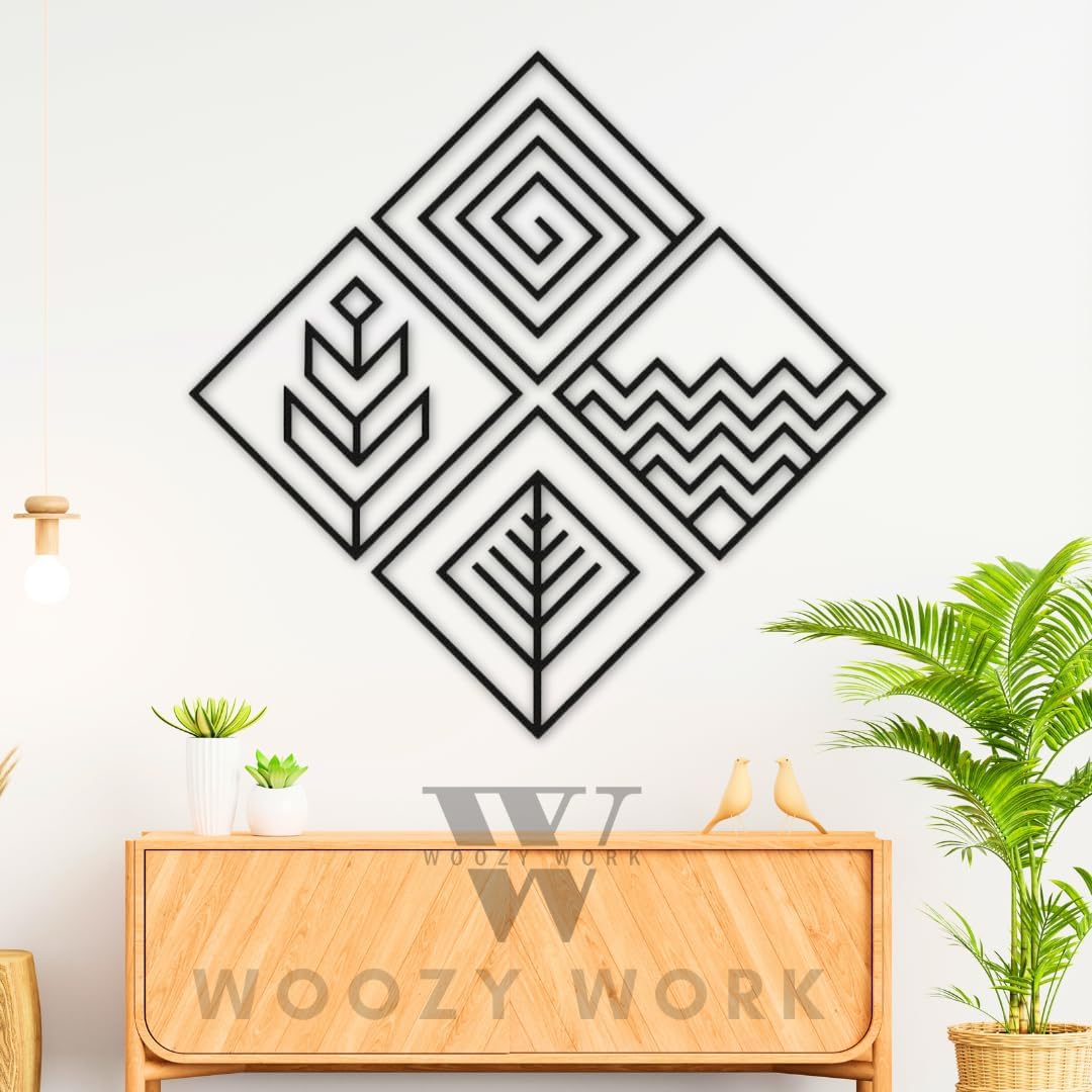 woozy work Wooden Four Elements Wall Art, Hanging Art Home Decor for Living Room, Restaurant Decor Kitchen, Kids Room, Wall Decor, Art for Office Wall Decoration (30x30 cm) (STYLE 4)