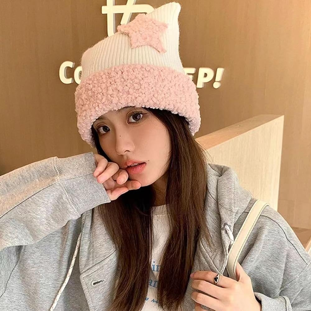 Cat Beanie Y2k Beanie Star Patch Crochet Knitted Hat Grunge
