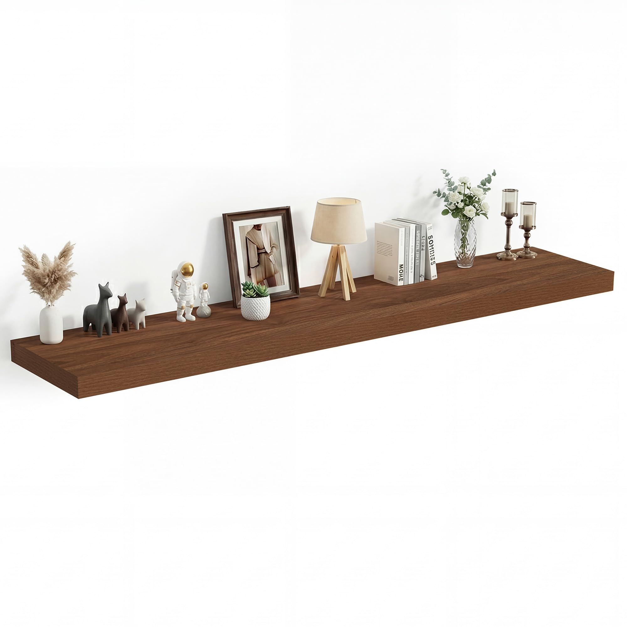 Heimlove 12 Inch Deep Floating Shelves, 72 x 12 inches Long Wall Shelf, Large Extra Display Shelf & Storage Shelf, Rustic Wood Wall Shelves for