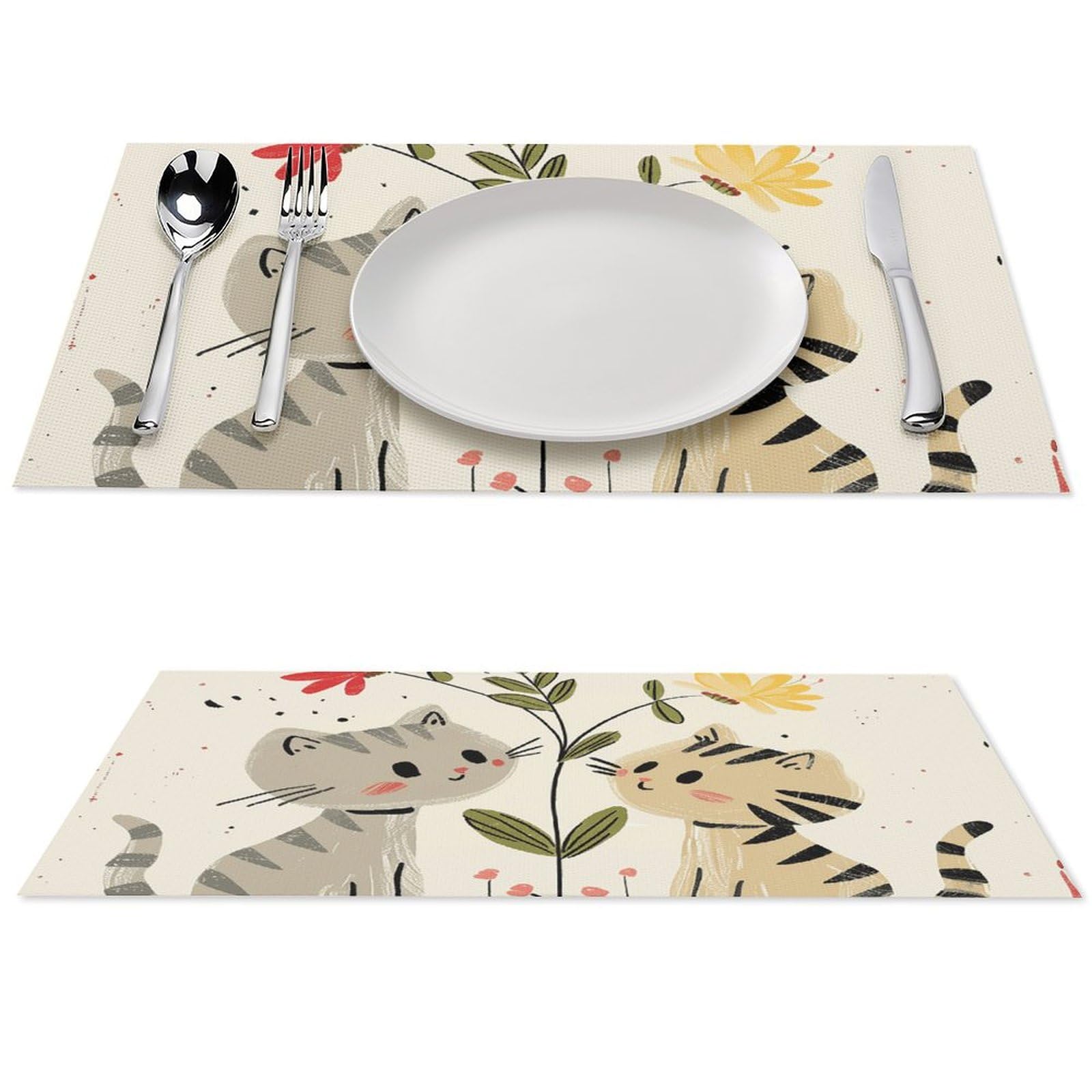 Sets de table en PVC lavables Draw Two Cats lot de 6 pièces imperméables pour cuisine