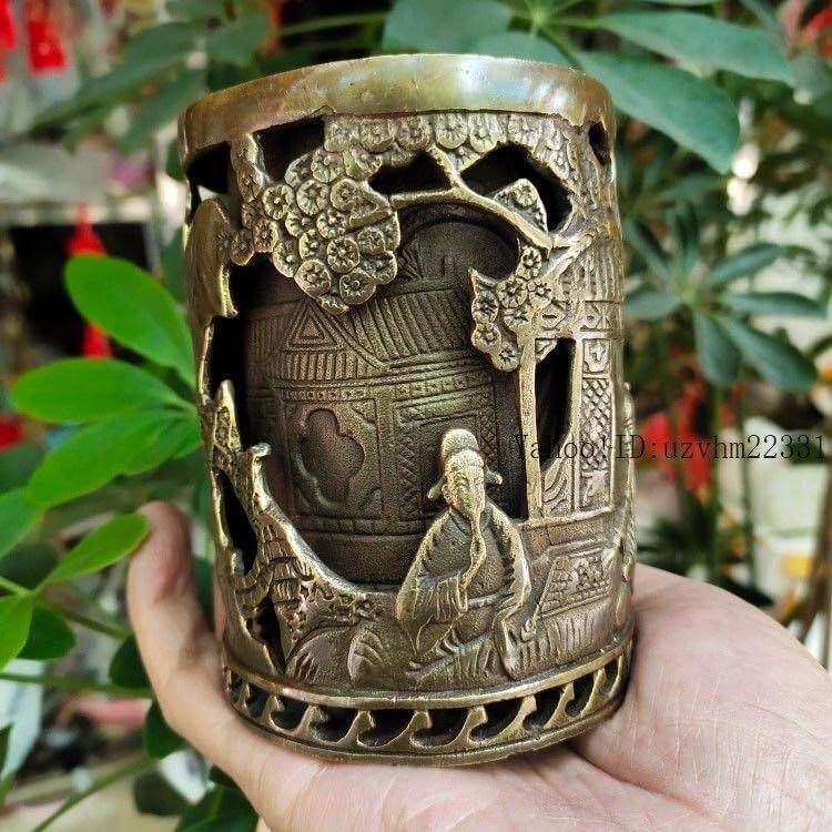 銅器 二重透かし彫りの筆箱 書道具 文房具 工芸品 美術品 置物 銅器 二重透かし彫りの筆箱 書道具 文房具 工芸品 美術品 置物