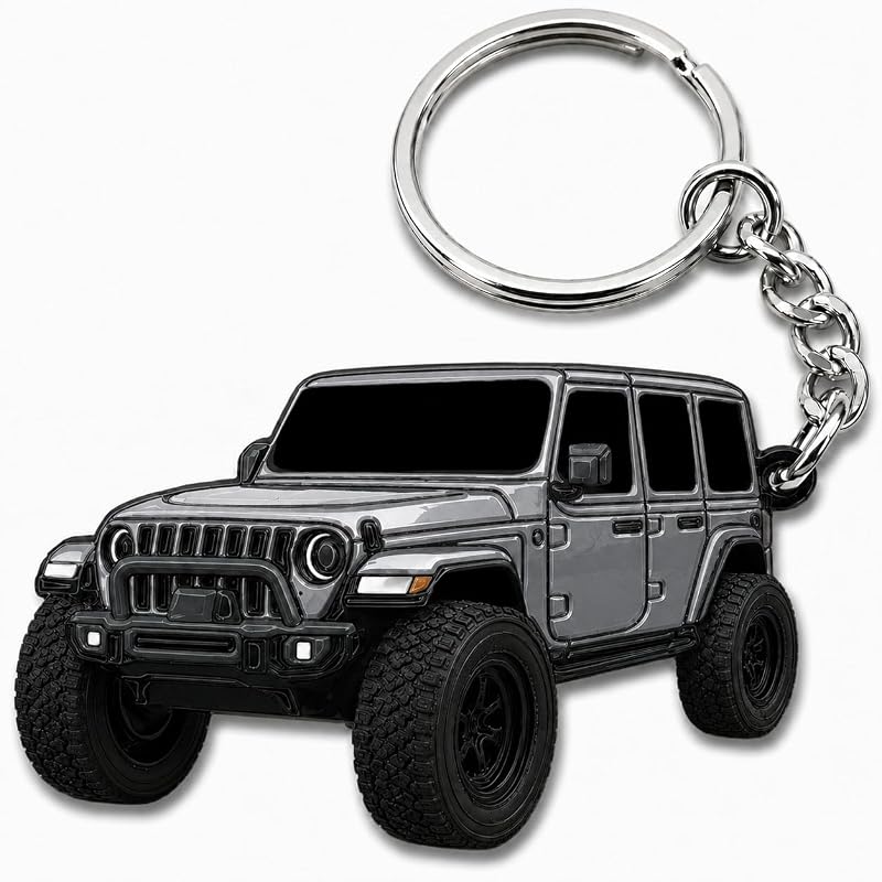 Chaveiro Jeep Wrangler Rubicon em metal e esmalte FOUR WHEEL BEAST Sting-gray/Silver