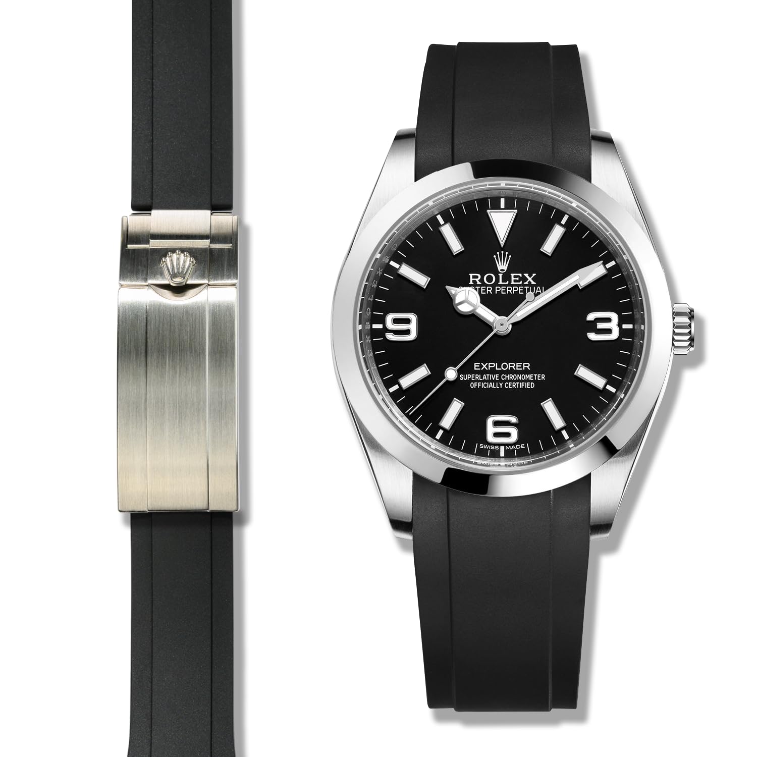 Crafter Blue Cinturino in gomma RS01 con estremità curva compatibile con Rolex Submariner, Explorer, Explorer II, GMT Master, GMT Master II, Daytona e Yachtmaster da 40 mm