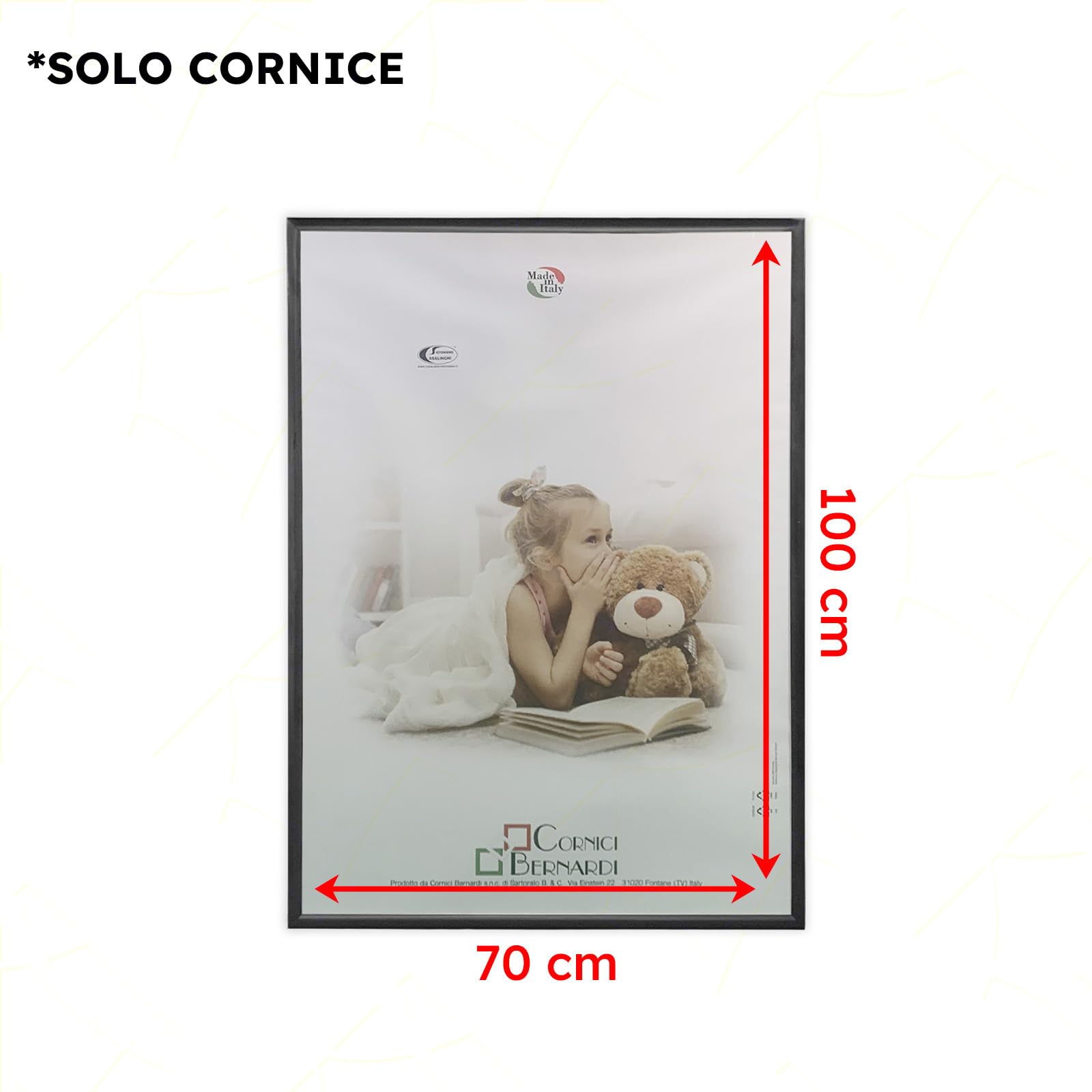 Sicignano Cadre bombé moderne 70 x 100 cm en bois noir avec panneau MDF robuste verre Crilex – Cadre photo mural horizontal vertical pour photos tableaux affiches documents diplômés