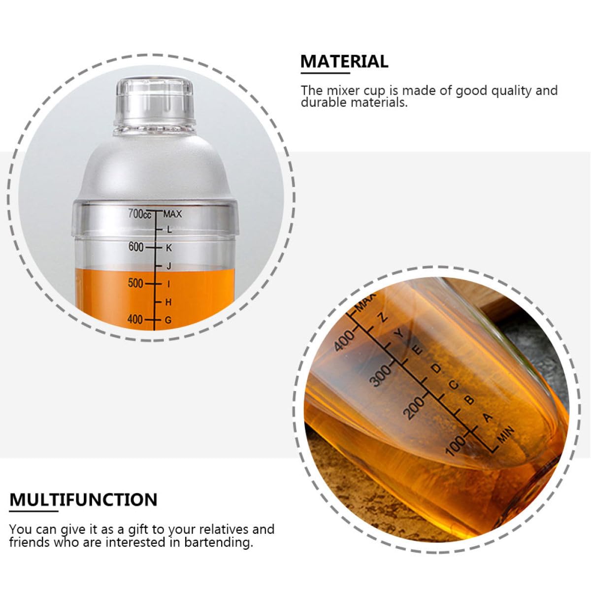 BESPORTBLE Shaker à Cocktail en Plastique 5 Pièces avec Graduation, Couvercle Étanche, Capacité 350-1000 Ml, Mélangeur Professionnel pour Bar et Maison, Ustensile Cocktail Pratique