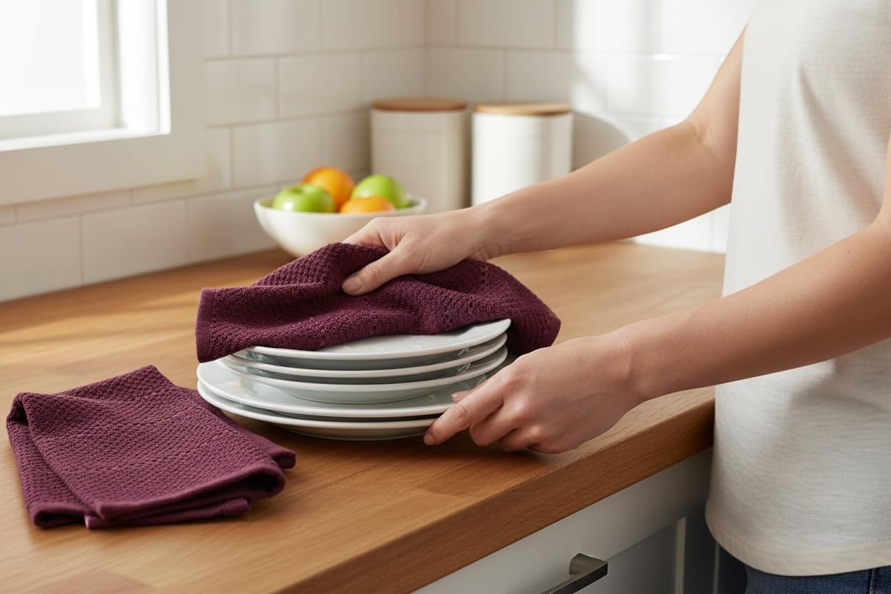 Burgundy Red Wine Kitchen Dish Towels, Set of 3, 100% Cotton, 18" x 28" image 3