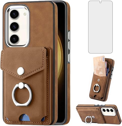 Asuwish Funda tipo cartera compatible con Samsung Galaxy S23 5G y protector de pantalla de vidrio templado, soporte para tarjetas, soporte