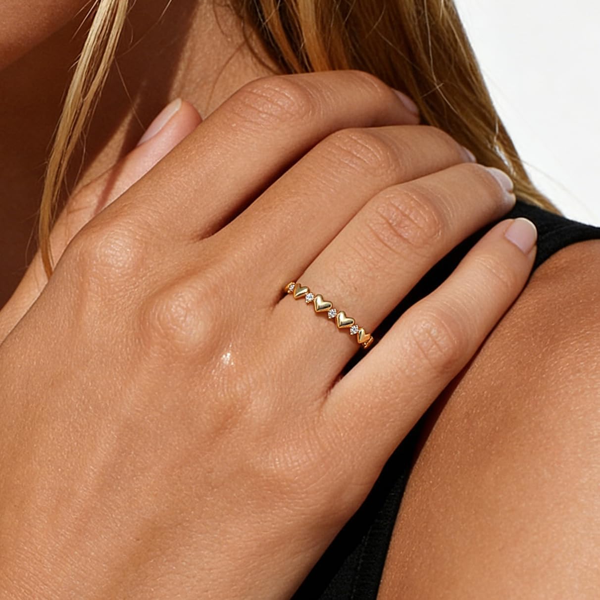 14K Gold Plated Heart Ring, 925 Sterling Silver Promise Ring for Women, Engagement Love Band with Cubic Zirconia Jewelry Rings - Image 2